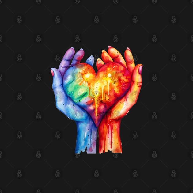 Watercolor Gradient Rainbow Heart In Hands T-Shirt by Gold Dust Publishing