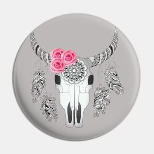 cow skull with roses Pin