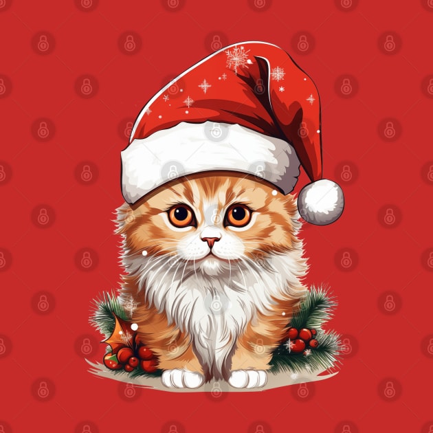 Orange Cat Wearing Santa Claus Christmas Hat by Shinzomaru 