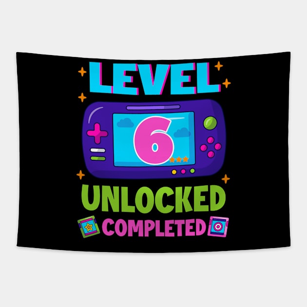 Level 6 Unlocked 6th Birthday Boys Video Game B-day Gift For BOys Kids Tapestry by truong-artist-C