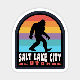 Salt Lake City Bigfoot Sasquatch Utah Retro Sunset Magnet