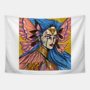 butterfly kawaii mexican fairy woman art ecopop Tapestry