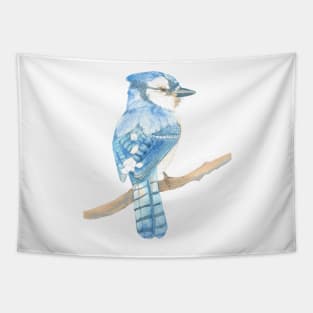 blue jay watercolor bird portrait Tapestry