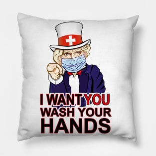 Uncle Sam of UNITED STATES AMERICA. Want you to wash your hands poster design. Coronavirus (COVID-19) protection. Pillow