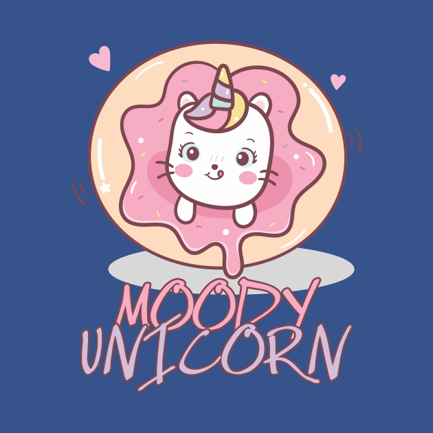 Moody unicorn - Cute little unicorn in a donut you and your kids would love! - Available in stickers, clothing, etc by Crazy Collective