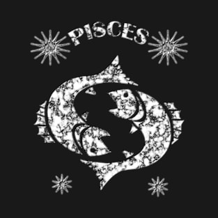 Pisces Astrology Zodiac Sign - Fish - Pisces Astrology Birthday Gifts - Black and White Marble with Stars T-Shirt