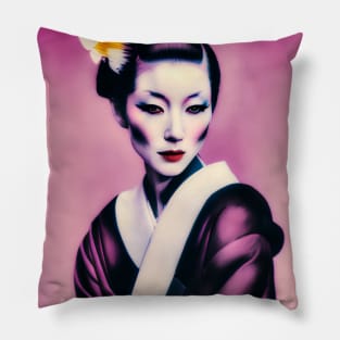 Japanese geisha with pink Kimono - modern vintage style Pillow