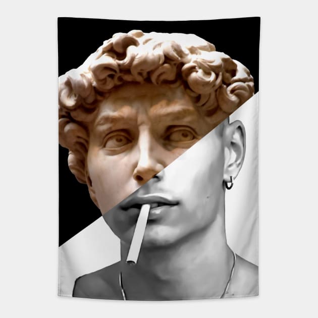 Michelangelo's David And Cigarette Tapestry by luigi-tarini