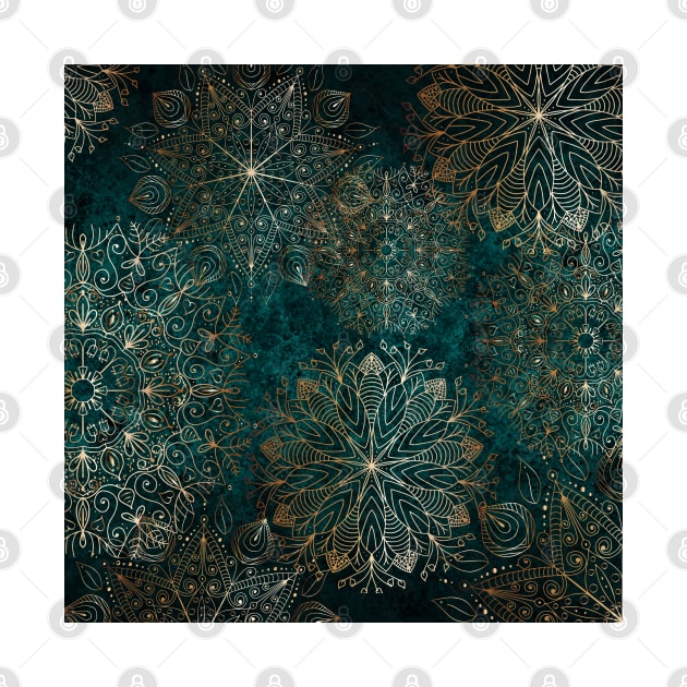 Gold and Teal Boho Floral Mandala by karenmcfarland13