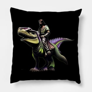 Jesus Christ on a Dinosaur Pillow