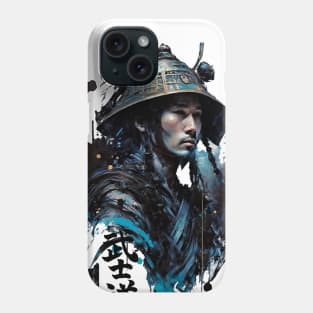 Samurai in Casual Costume with Bushido Calligraphy in Ink Painting Style Phone Case