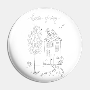 Hello Spring Ink Sketch Drawing Pin