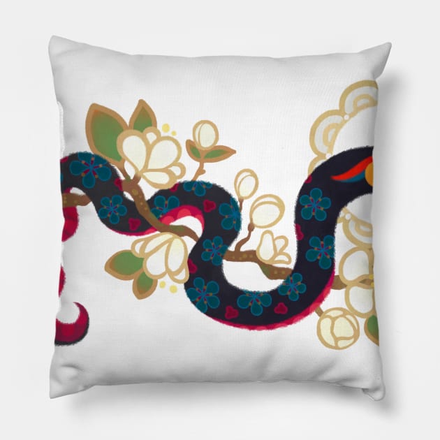 Snake and flowers 2 Pillow by pikaole