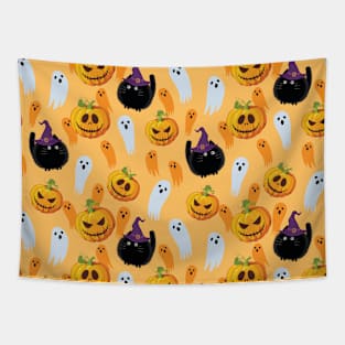 Halloween Cat and Pumpkin Pattern Tapestry