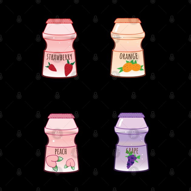 Cute strawberry orange peach grape yoghurt drinks by 4wardlabel