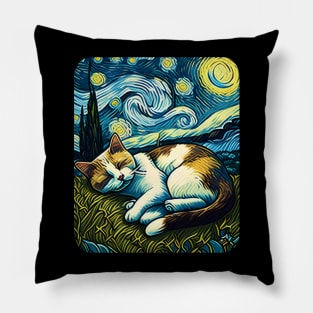 The Starry Night Cat - Vincent Van Gogh Pillow