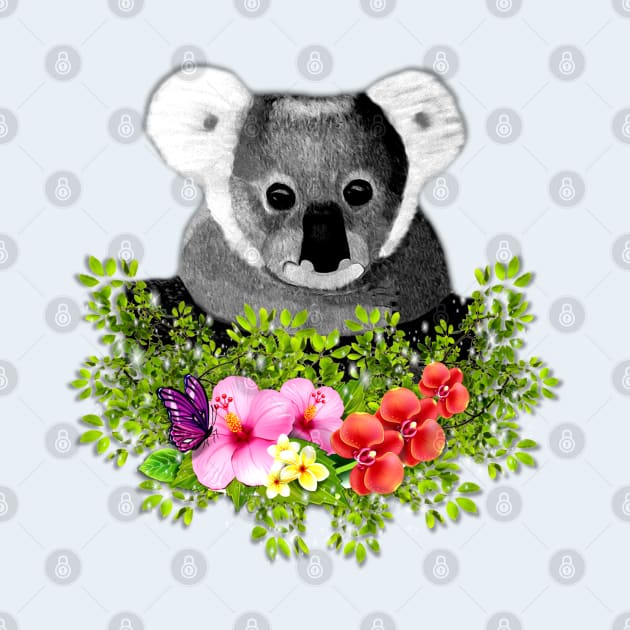 Cute Koala with Flowers and Butterfly by KC Morcom aka KCM Gems n Bling aka KCM Inspirations