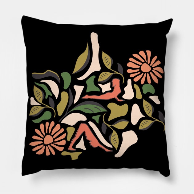 Sun Salutation- Gratitude Yoga in a Flower Garden Pillow by Winkeltriple