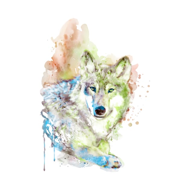 Wolf face watercolor by Marian Voicu