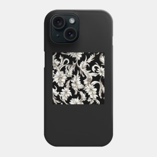 Black and White Vintage Floral Cottagecore Gothic Romantic Flower Peony Rose Leaf Design Phone Case