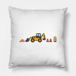 kids drawing construction backhoe and construction worker holding a map Pillow