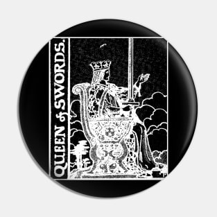 Queen of Swords Tarot Card Rider Waite Black and White Pin