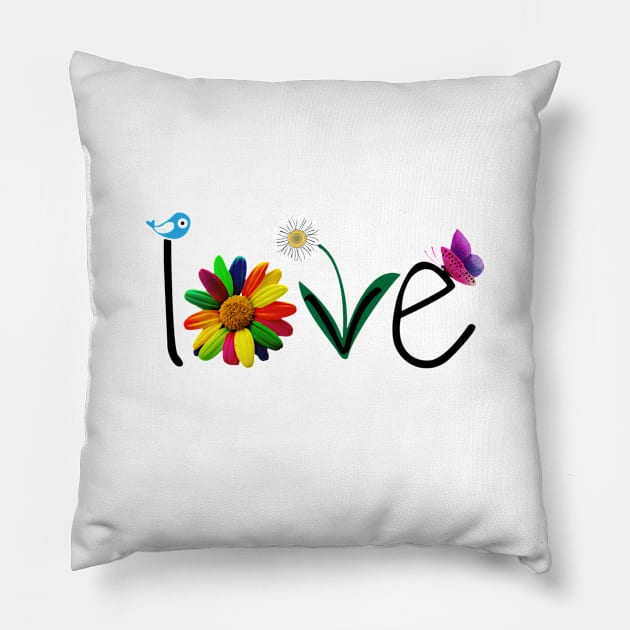 Love Hippie Flower Pillow by Raul Caldwell