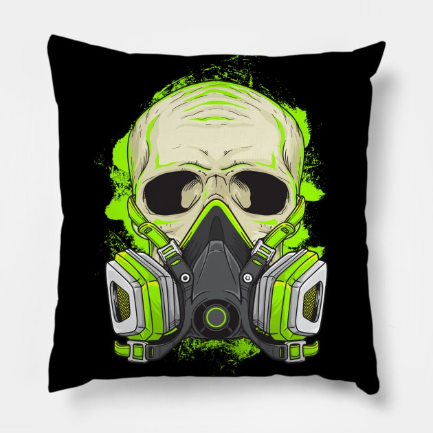 Retro Neon Biohazard Skull Pillow by TeeTowArt