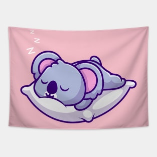 Cute Koala Sleeping On Pillow Cartoon Tapestry