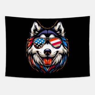 Husky Patriotic Sunglasses American Flag 4th of July Tapestry