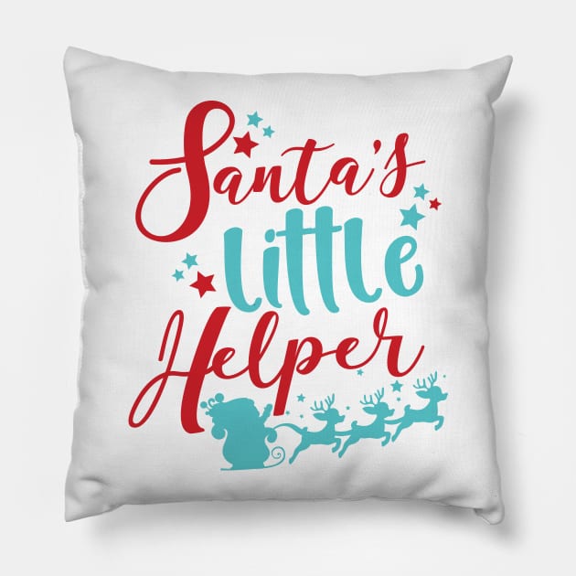 Santa's Little Helper, Sleigh, Reindeer, Stars Pillow by Jelena Dunčević
