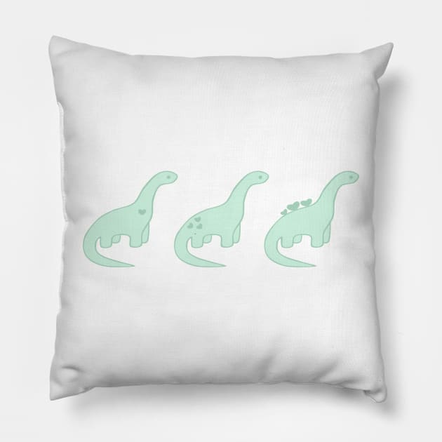 Mint Green Heart Dinosaurs (Green Background) Pillow by elrathia