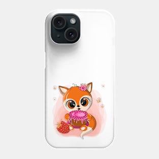 Orange fox with cake in his paws Phone Case