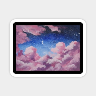 Galaxy Sky Pink Clouds Night Sky Moon Stars Magnet