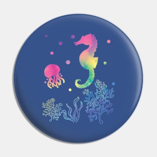 Seahorse And Jellyfish Rainbow Colors Pin