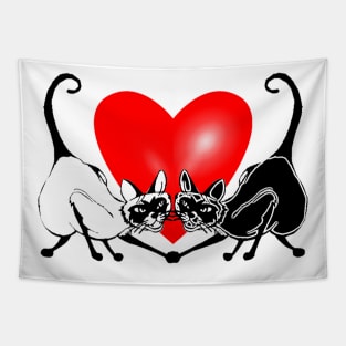 Red Heart Cats in Love Tapestry