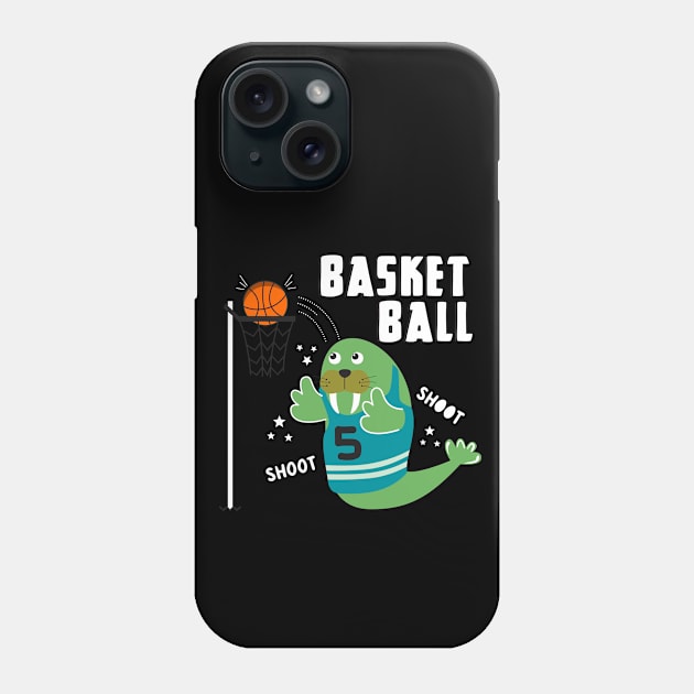 Walrus playing basketball cartoon Phone Case by Mako Design 