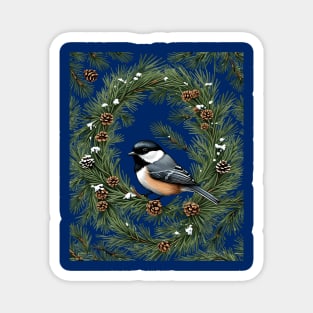 Maine Black Capped Chickadee With Pine Magnet