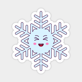 Cartoon Kawaii Snowflake with Laughing Face Magnet