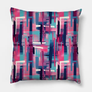 Cubist Harmony: Modern Geometric Dance in Pink, Blue, and Violet Pillow