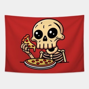 Skull Eating Pizza Cute Cartoon Tapestry