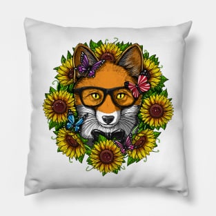 Fox Sunflowers Pillow