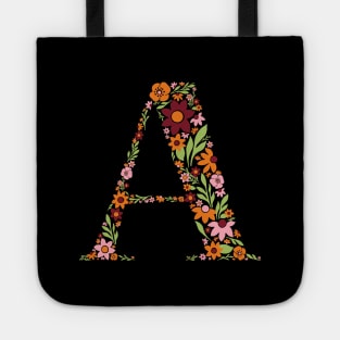 Retro Floral Letter A Tote