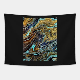 Gold Blues - Abstract Acrylic Pour Painting Tapestry