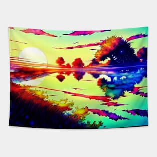 Sunset Lake Landscape Art Tapestry