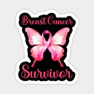 Breast Cancer Survivor Cute Pastel Pink Ribbon Butterfly Magnet