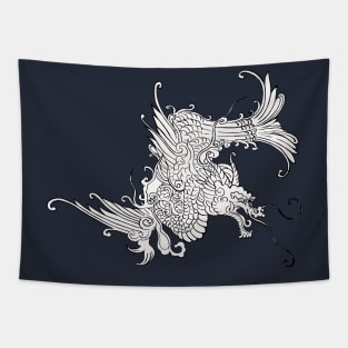 Asian Dragon in White and Black Tapestry