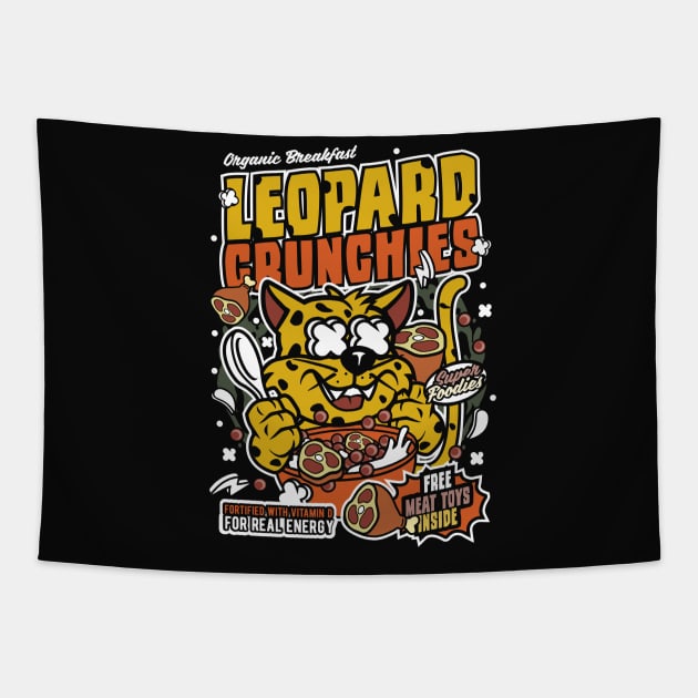 Retro Cartoon Cereal Box // Cereal Leopard Crunchies // Funny Vintage Breakfast Cereal Tapestry by SLAG_Creative