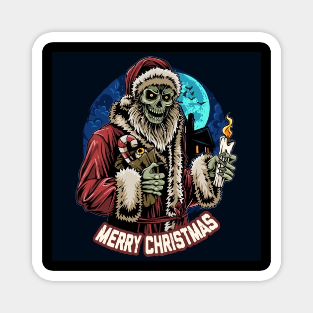 christmas-santa-claus-skull-zombie-holding-candle-midnight Magnet by snoddyshop