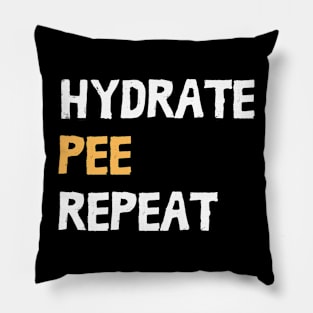 Hydrate Pee Repeat - Water Routine Humor - white and yellow Pillow